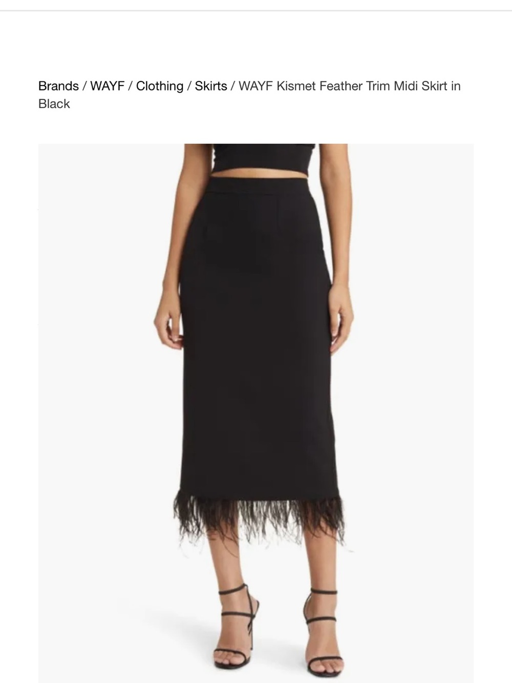 WAYF Black Feather-Trim Midi Skirt